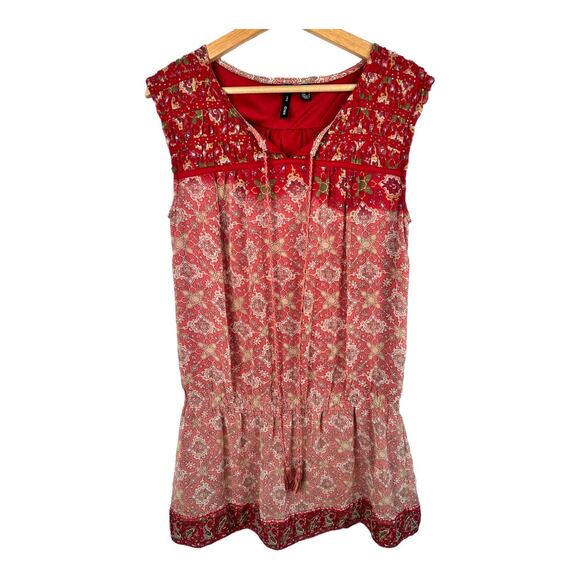 Mng Mango Suit Womens size 6 Drop Waist Sleeveless Beaded Day Mini Dress Red - Picture 1 of 11